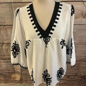 Elegant Black and White Embroidered Women's Top